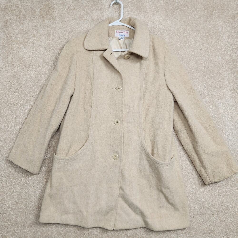 Winter Time by Hermon Kay Tan Wool Button Front Pocket Pea Coat Women's Size 10